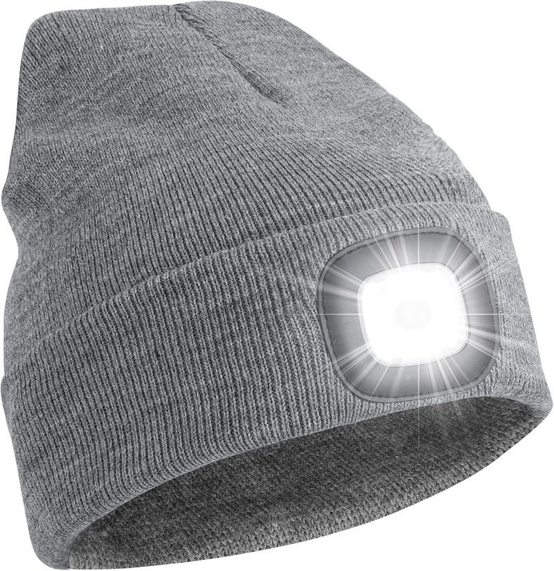 YMHB Unisex Beanie Hat with Light, USB Rechargeable LED Headlamp Hat Night Light Cap Christmas Stocking Stuffers Gifts for Men Dad Father Husband (Grey) - Image 1
